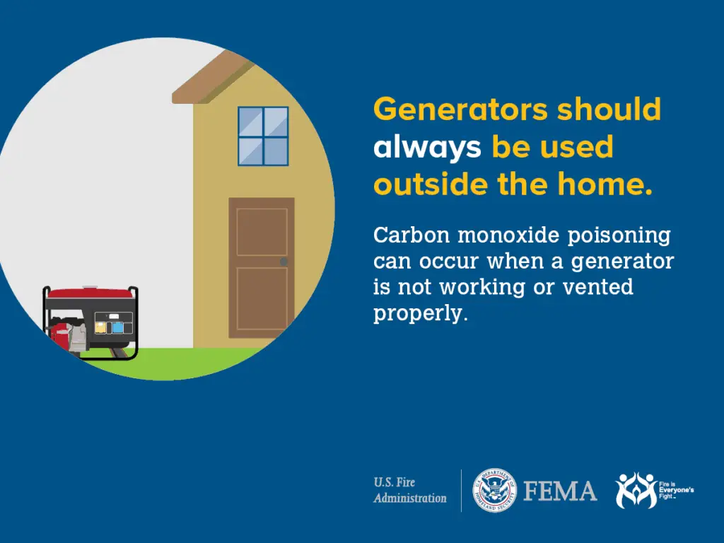 Important safety reminder: always use generators outside the home to ensure carbon monoxide safety, as poisoning can occur when a generator is not working or vented properly.