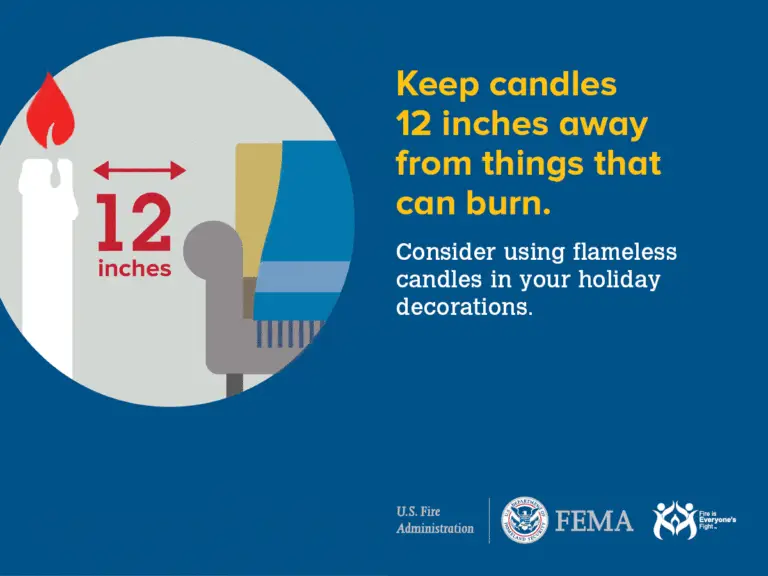 Fire safety reminder: maintain a 12-inch clearance around lit candles to prevent burns, and consider using flameless candles in your holiday decorations.